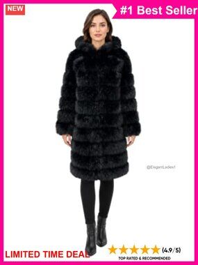 Long Hooded Faux Fur Jacket Full Length Plush Winter Coat Satin Lined